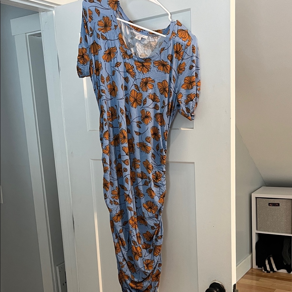 Motherhood Asymmetrical Dress in Blue and Orange Floral